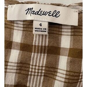 Madewell Plaid Puff Sleeve V Neck Button Front Blouse Top‎ Size 4 Brown White